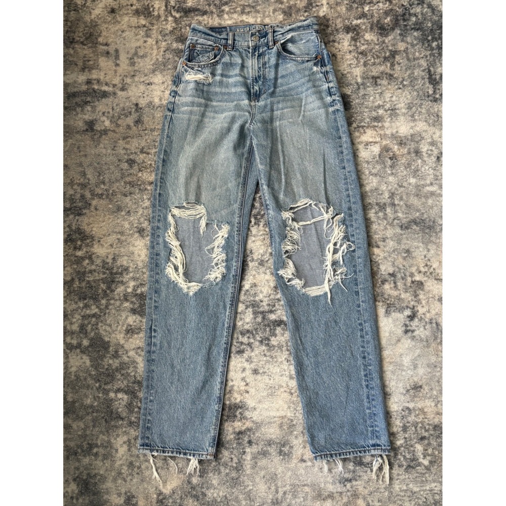 American Eagle Highest Rise Baggy Straight Jean Women Size 0 Blue Light Wash Y2K